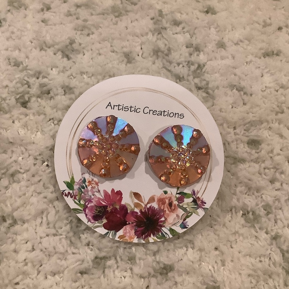Artistic Creations Orange and Purple Irridescent Vintage Styled Earrings NWT